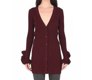 C/MEO COLLECTIVE Knit Sweater Dress / Tunic Deep Purple Ruffle Sz Large 10 / 12